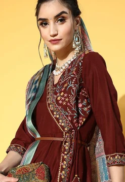 Embroidered Viscose Rayon Pakistani Suit in Brown