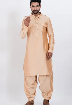 Embroidered Viscose Rayon Paithani Suit in Beige