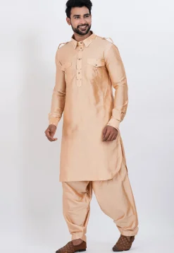 Embroidered Viscose Rayon Paithani Suit in Beige