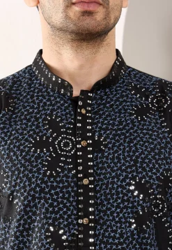 Embroidered Viscose Rayon Kurta in Black