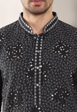 Embroidered Viscose Rayon Kurta in Black