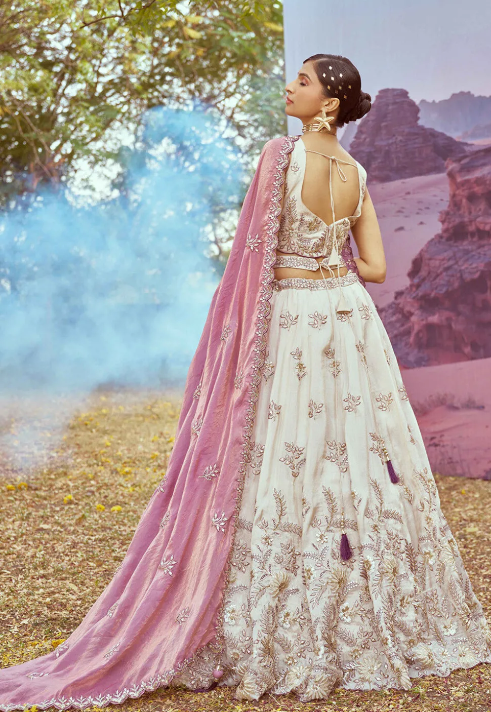 Embroidered Viscose Rayon Lehenga in Purple