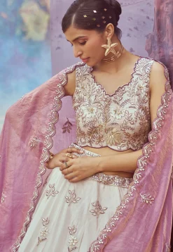 Embroidered Viscose Rayon Lehenga in Purple