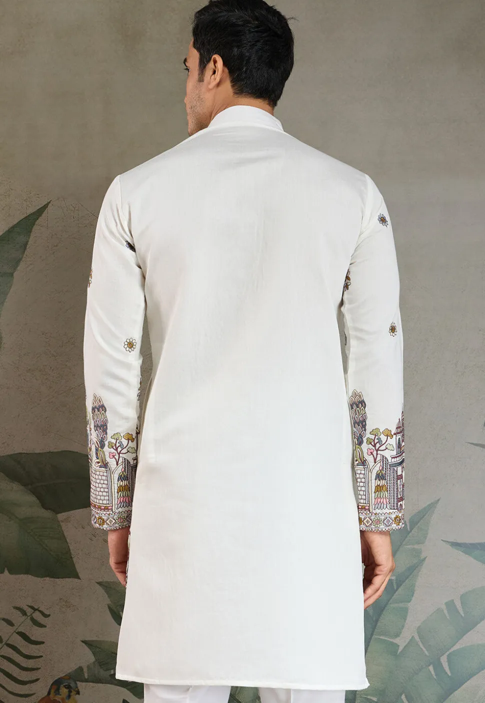 Embroidered Viscose Silk Kurta in Off White