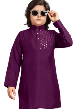 Embroidered Viscose Silk Kurta in Purple