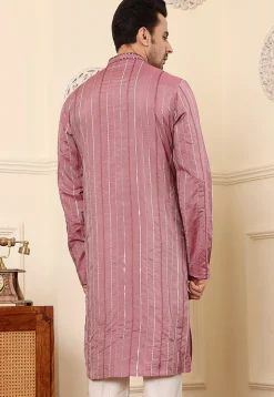 Embroidered Viscose Silk Kurta in Pink