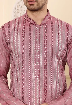 Embroidered Viscose Silk Kurta in Pink