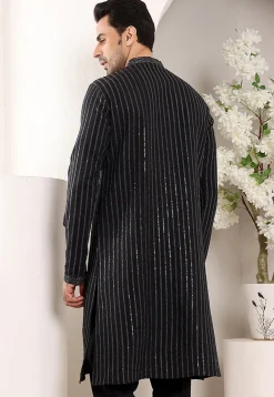 Embroidered Viscose Silk Kurta in Black