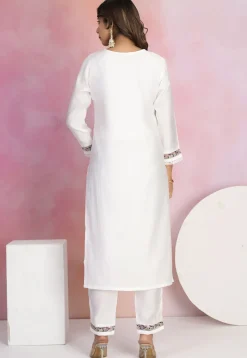 Embroidered Viscose Silk Pakistani Suit in White