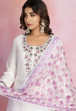 Embroidered Viscose Silk Pakistani Suit in White