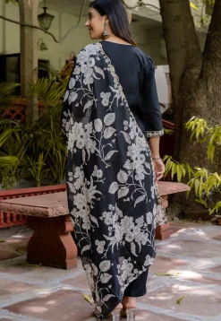 Embroidered Viscose Silk Pakistani Suit in Black