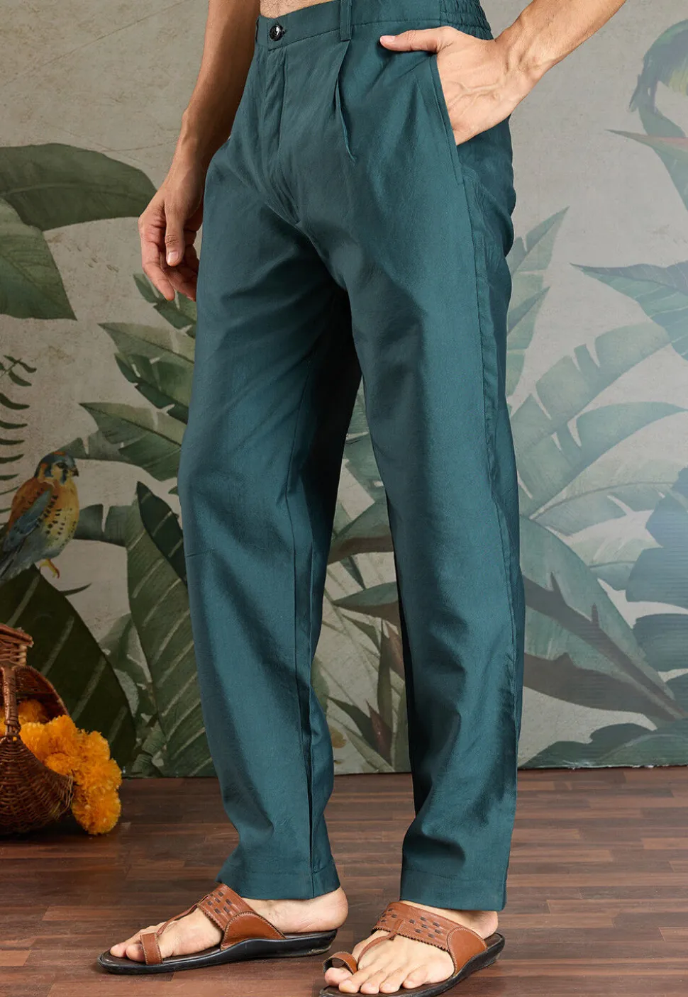 Embroidered Viscose Silk Kurta Set in Teal Blue