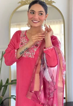 Embroidered Viscose Silk Pakistani Suit in Pink