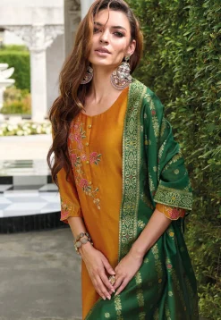 Embroidered Viscose Silk Pakistani Suit in Orange