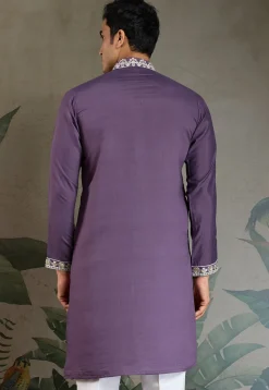 Embroidered Viscose Silk Kurta in Purple