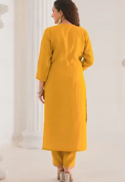 Embroidered Viscose Silk Pakistani Suit in Mustard