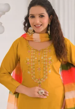 Embroidered Viscose Silk Pakistani Suit in Mustard