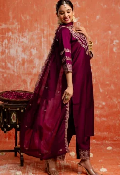 Embroidered Viscose Silk Pakistani Suit in Purple