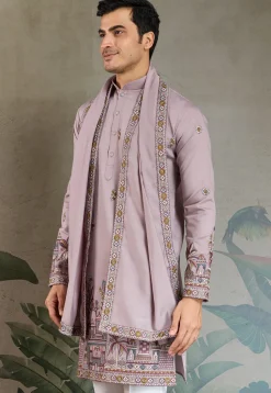Embroidered Viscose Silk Kurta in Purple