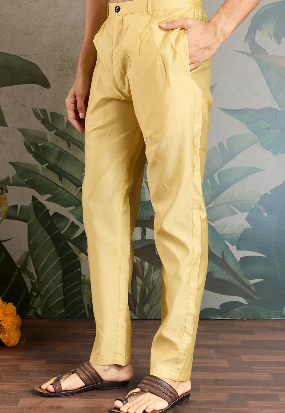 Embroidered Viscose Silk Kurta Set in Yellow