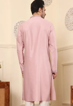 Embroidered Viscose Silk Kurta in Pink