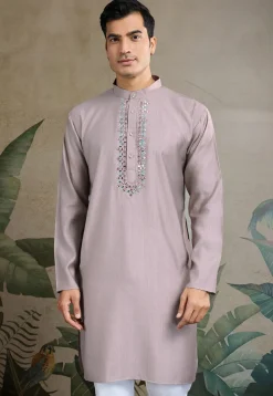 Embroidered Viscose Silk Kurta in Lilac