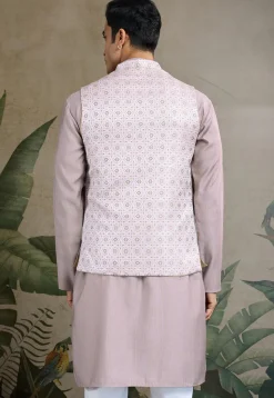 Embroidered Viscose Silk Kurta in Lilac