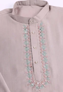 Embroidered Viscose Silk Kurta in Lilac