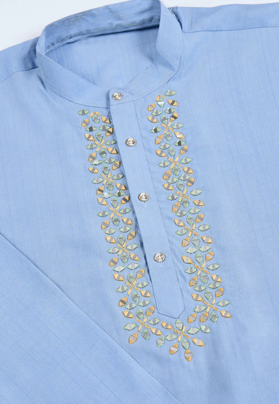 Embroidered Viscose Silk Kurta in Blue