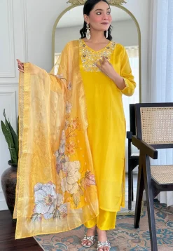 Embroidered Viscose Silk Pakistani Suit in Yellow