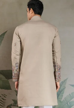 Embroidered Viscose Silk Kurta in Grey
