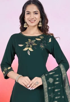 Embroidered Viscose Silk Pakistani Suit in Dark Green