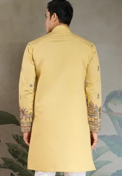 Embroidered Viscose Silk Kurta in Yellow