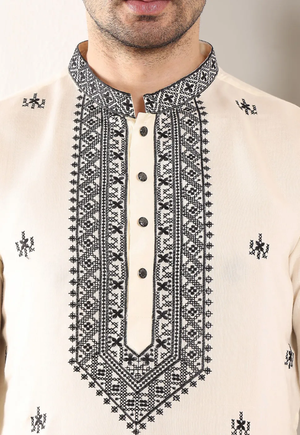 Embroidered Viscose Silk Kurta in Off White