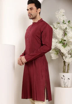 Embroidered Viscose Silk Kurta in Maroon
