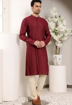 Embroidered Viscose Silk Kurta in Maroon