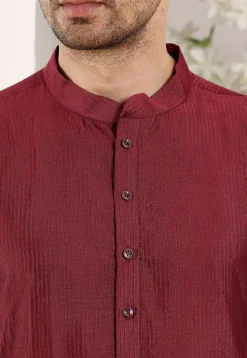 Embroidered Viscose Silk Kurta in Maroon