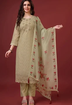 Embroidered Viscose Silk Pakistani Suit in Beige