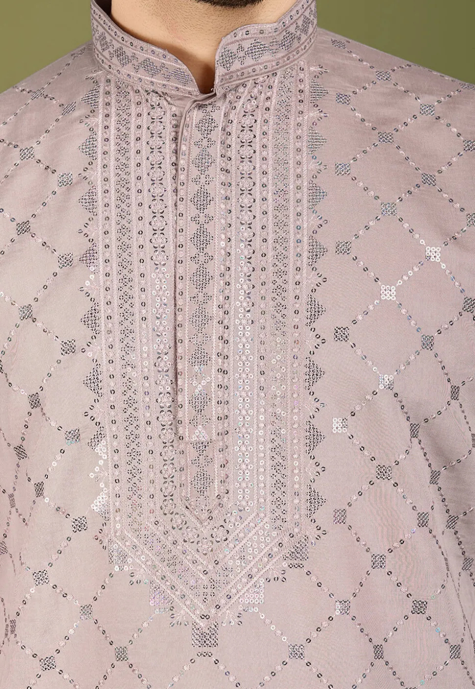Embroidered Viscose Silk Kurta in Old Rose
