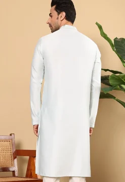 Embroidered Viscose Silk Kurta in Light Blue