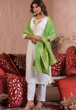 Embroidered Viscose Silk Pakistani Suit in Off White