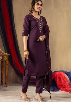 Embroidered Viscose Silk Pakistani Suit in Purple