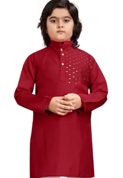 Embroidered Viscose Silk Kurta in Maroon