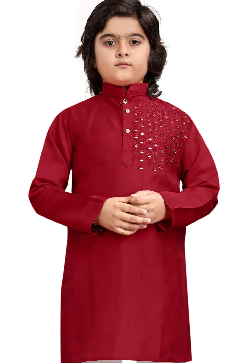 Embroidered Viscose Silk Kurta in Maroon