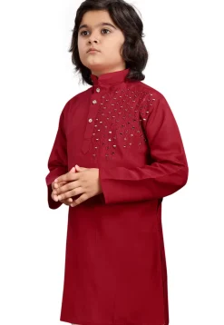 Embroidered Viscose Silk Kurta in Maroon