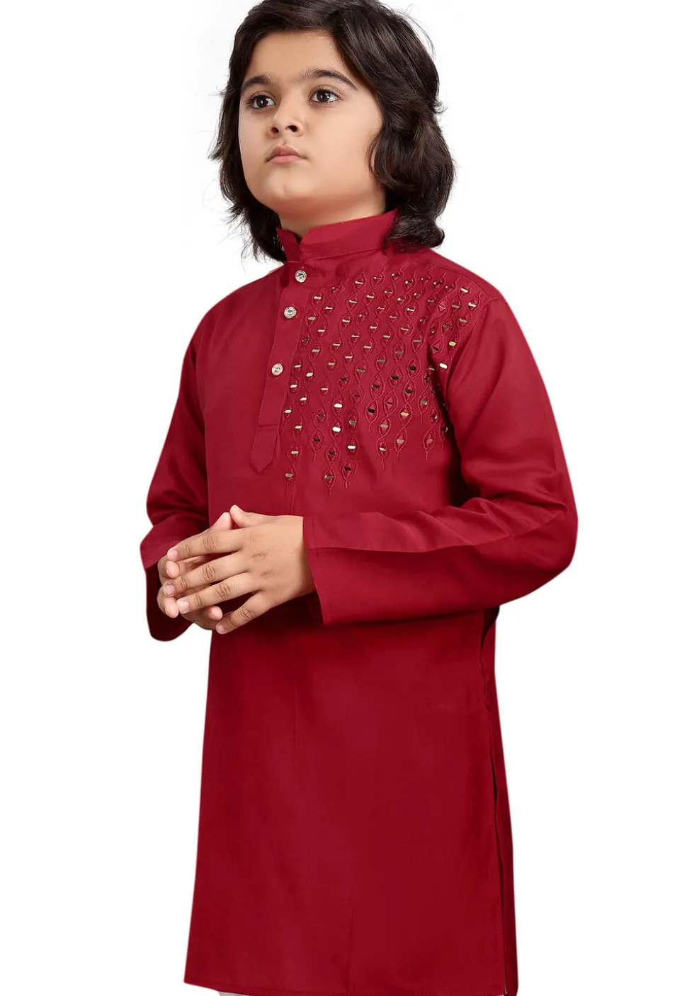 Embroidered Viscose Silk Kurta in Maroon