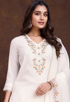 Embroidered Viscose Silk Pakistani Suit in Off White