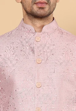 Embroidered Viscose Silk Kurta Set in Pink