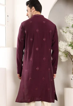 Embroidered Viscose Silk Kurta in Violet