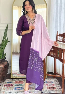 Embroidered Viscose Silk Pakistani Suit in Purple